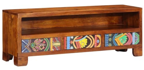 Brokky 4016502 Mobile Porta TV Multicolore 110x30x40 Legno Massello di Acacia Mobile TV Mobile Porta Televisore,Mobiletto Industriale Tavolino Basso Vintage Console per Salotto
