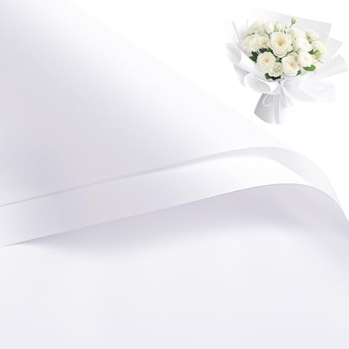 RUSPEPA 20 fogli di carta da regalo per fiori, carta da regalo impermeabile per bouquet floreali, confezioni per forniture per fioristi per compleanni, feste, matrimoni e fai da te - Bianco