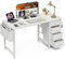 Grandder 120 cm Small Computer Desk with 4 Fabric Drawers, Reversible Study Writing Table for Kids, Teens, and Home Office, Modern Work Desk for Bedroom & Small Spaces, White
