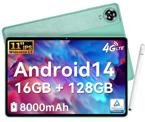 OUKITEL OT11 Tablet 11 Zoll, Android 14 mit 8000mAh, 16GB RAM + 128GB ROM (1TB TF), 1280x800 FHD | 5G WiFi | 4G SIM | BT5 | 5MP + 13MP | GMS-Zertifiziert | Tablet mit Stift, Grün