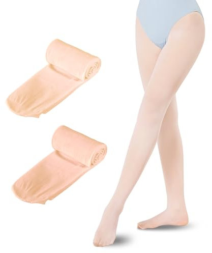 Sahunfri 2 paia collant danza classica bambina, 40D collant da balletto con piedi per bambine, danza e scuola (IT, Età, 5 anni, 6 anni, Regular, Standard, Rosa carneo)