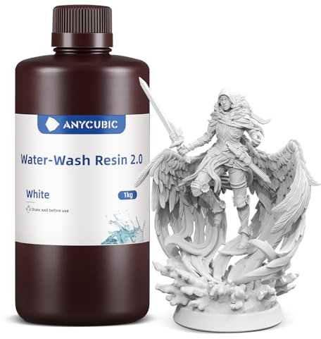 ANYCUBIC Water Washable 3D Printer Resin 2.0, 405nm High Precision 3D Resin, Low Shrinkage Photopolymer Resin for 4K/8K/12K Capable LCD DLP Resin 3D Printer(White, 1kg)