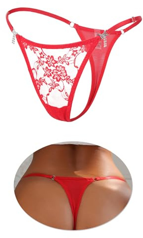 ohmydear String Sexy Tanga Femme Chic Dentelle String Ficelle Ceinture Ajustable Micro G-String Dos en T Lingerie Grande Taille sous-Vêtements Feminins avec Strass