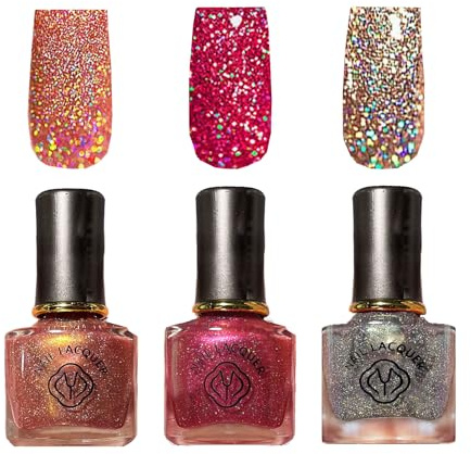 Glitter Nail Polish Set - Ultra Sparkly Rose, Silver & Orange Nail Polish, Water-based High Shine Long Lasting Chip Resistant, Vegan & Quick Dry Formula Nail Varnish Waterproof (Set B)