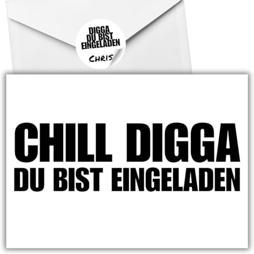 celebr8te 12x lässige Geburtstagseinladungen - CHILL DIGGA, DU BIST EINGELADEN - Einladungskarten für Kindergeburtstag Jungen - Teenager Party Einladungskarten +12 Umschläge +12 Sticker