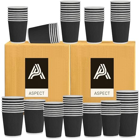 Aspect Coffee Cups Disposable,100Pack x 8oz(240ml)Black Ripple Cups for Tea, Hot Drinks,Triple Walled Insulated Disposable Cups,Takeaway Coffee Cups, Leakproof Paper Cups, Ideal For Cafe,Office,Events