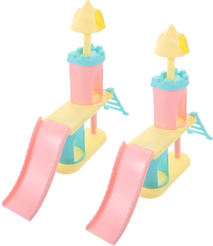 VANZACK Accessoires pour Maison Miniature Toboggan en Plastique 2 Pièces Décoration Réaliste pour Maison Mini DIY Garçon et Filles Jouet Parc D'attractions Miniature Couleur Aléatoire