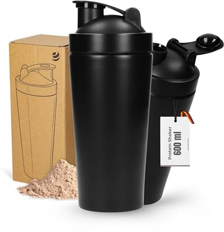 Protein Shaker Edelstahl 600 ml - doppelwandiger & auslaufsicherer Shaker