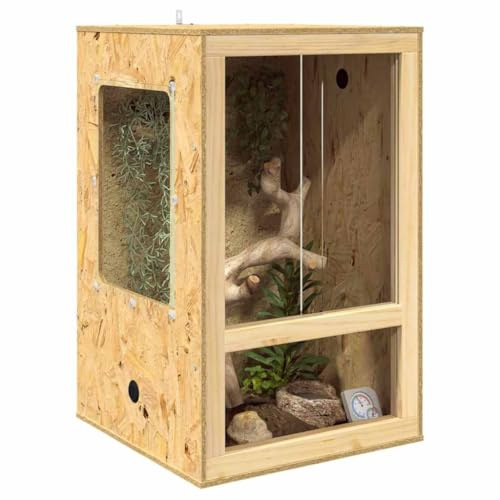 Terrarium aus Holz, Terrarium Futterbox für Reptilien, Amphibien, Braun, 50 x 50 x 80 cm, OSB
