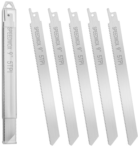 SPEEDWOX 9-Inch Frozen Meat Bone Cutting Reciprocating Saw Blades 5 Piece Stainless Steel Sawzall Blades with Storage Box
