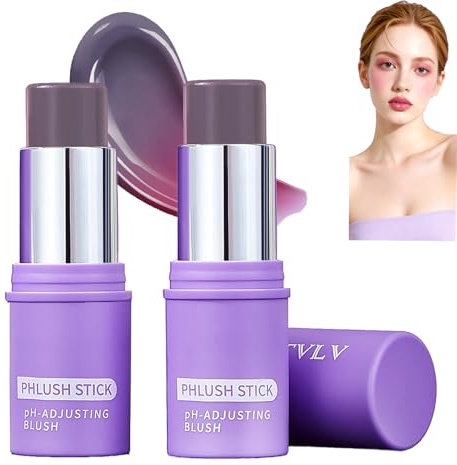 2pcs Rouge Stick Ph-Aktiviert, Multi-Use pH Blush Stick,Augen,Lippen,Wangen | Pink cream blush, natural and light, refreshing and nourishing make-up with colour adjustment effect, versatile make-up stick