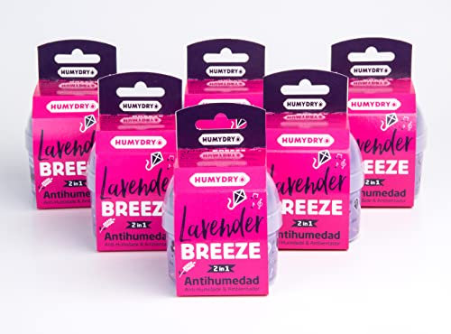 6er-Set HUMYDRY® Mini 75g Luftentfeuchter Lavender Breeze - Luftentfeuchter und Lufterfrischer in Einem - Absorbiert zu hohe Luftfeuchtigkeit und verleiht einen angenehmen Duft