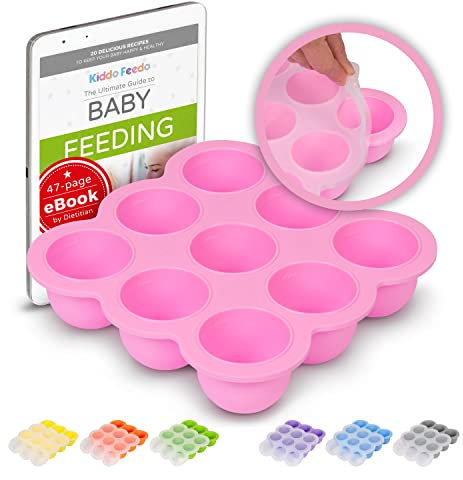 Kiddo Feedo - Der original Portionierer zum Einfrieren von Muttermilch und Babykost mit Silikondeckel - BPA-frei - 9 x 75ml - Gratis eBook mit Rezepten und Ernährungstipps - Rosa