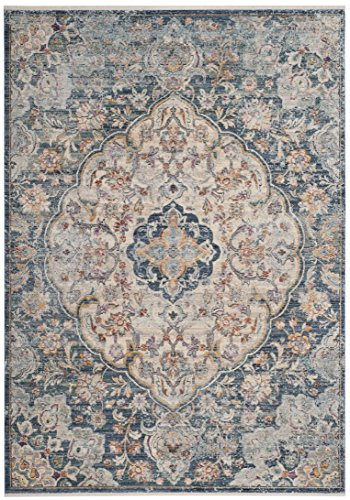 SAFAVIEH Traditionell Teppich für Wohnzimmer, Esszimmer, Schlafzimmer - Illusion Collection, Kurzer Flor, Creme und Blau, 91 X 152 cm