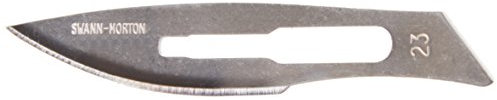 Swann-Morton - Lames en acier au carbone, jetables, stériles, taille no. 23, 100 lames emballées individuellement dans une feuille de métal