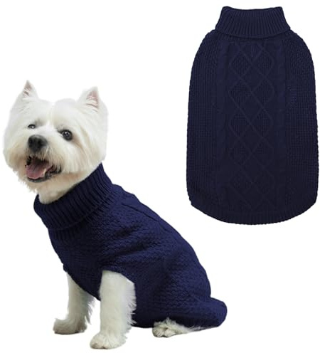 Mihachi Turtleneck Dog Jumper - Dog Sweater Winter Coat Apparel Classic Cable Knit Clothes with Leash Hole for Cold Weather