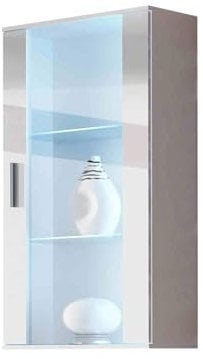 Mirjan24 Hängevitrine Soho S2, Vitrine Glasvitrine, Vitrinenschrank, Stauraumvitrine, Wohnzimmer, Highboard, Schrank (Weiß/Weiß Hochglanz, ohne Beleuchtung)