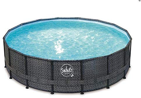 Mountfield Swing Elite Wicker Metal Frame Aufstellpool, 488 x 122 cm, mit Geflecht-Optik, dunkelgrau