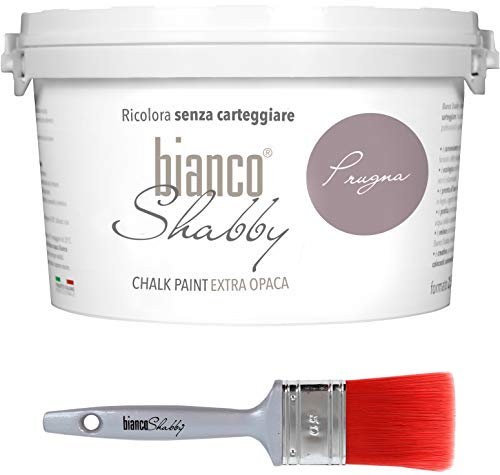 Chalk Paint Prugna & Pinsel - Shabby Chic Vintage Extra Matt (2,5 Liter) + Professioneller Pinsel (50 mm)