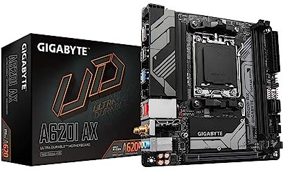 GIGABYTE A620I AX (AM5/LGA 1718/AMD/A620/Mini-ITX/DDR5/Single M.2/PCIe 4.0/USB 3.2 Gen1 Type-C/Realtek Wi-Fi 6E/Realtek 2.5GbE/Q-Flash Plus/PCIe EZ-Latch/placa base)