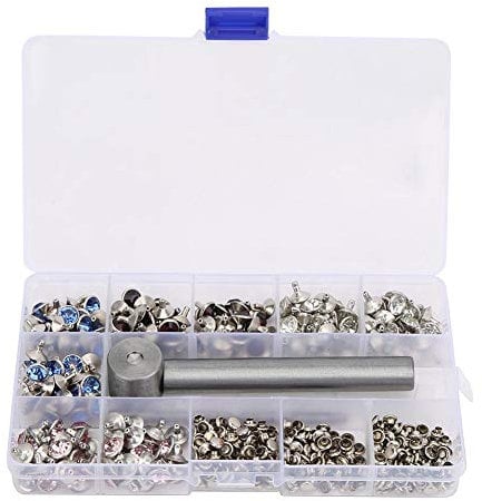 HEEPDD 200 Stück Diamant Nieten Set, 4 Farben Punk Doppelseitige Dekor Nieten für Ledergürtel und Schuhe, 10 MM, mit Werkzeugkasten