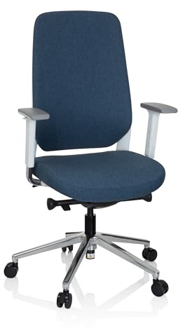 hjh OFFICE 790004 Profi Bürostuhl CHIARO T4 Stoff Blau/Weiß Drehstuhl ergonomisch, Armlehnen, Sitzhöhe & -Tiefe verstellbar