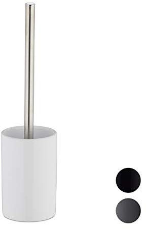 Relaxdays 1 x WC-Garnitur Keramik, WC-Bürstenhalter mit Toilettenbürste, Wechselbürstenkopf, rund, freistehend, 36 cm, weiß