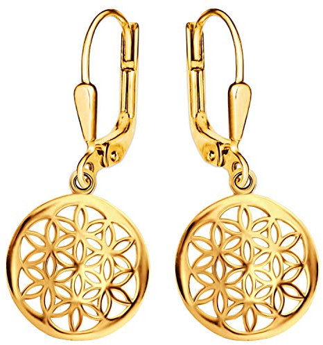 CLEVER SCHMUCK Goldene Lebensblume Ohrringe als Ohrhänger 24 mm 925 Sterling Silber gold plattiert im Schmucketui