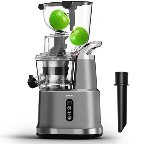 SiFENE Extractor de Jugos de Masticación Lenta, Prensa de Jugo en Frío, Orificio Grande de 83mm para Frutas y Verduras, Sin BPA, Fácil Limpieza, Color Gris