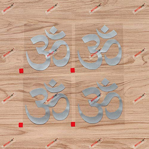Yoga Om Ohm Symbol Aufkleber Sticker Vinyl Indien - 4er Pack Silber, 10,2 cm - für Auto Boot Laptop ohne Hintergrund