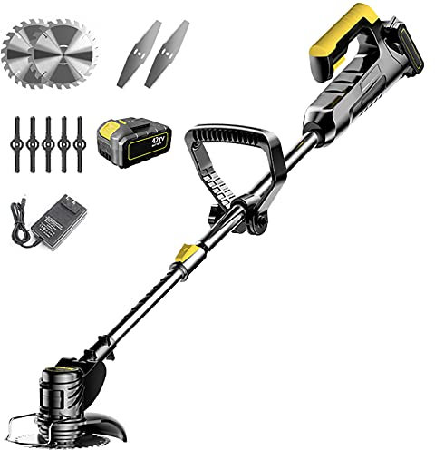 Coupe Bordures Sans Fil Electrique Debroussailleuse Avec Batterie 42V Et Lame En Métal, Puissant Electrique Coupe Bordure Telescopique Tondeuse Pour Jardin L'élagage Verdoyant