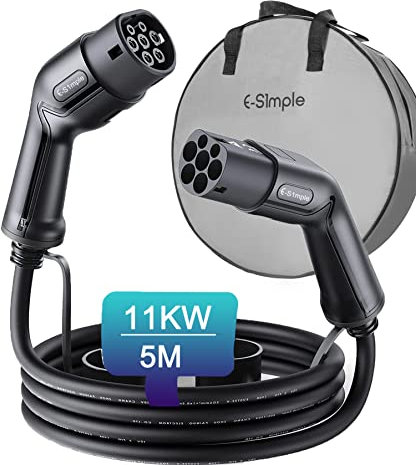 E-S1mple Typ 2 Ladekabel 11kw für EV/PHEV, 5M, 16A, 3 Phasig, Ladekabel Elektroauto Typ 2 Mode 3 Kompatibel E-Auto EV/PHEV, Kona, E-Tron, fortwo, Zoe, e-Up, ID.3, Model 3