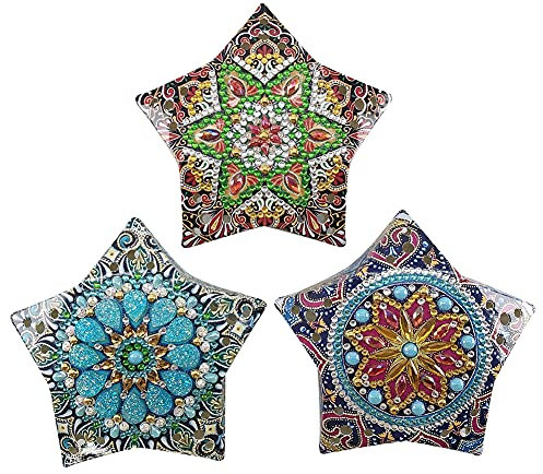 3Pcs 5D DIY Diamant Malerei Weihnachtsbaum Ornamente Diamond Painting LED Sterne Lichter Strass Weihnachtsbaumschmuck Lampe Kit für Weihnachtsdeko Geschenke (D)