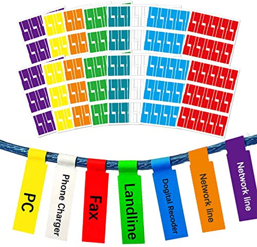 8 Colours 480 Pcs Cable Labels, ZYNERY Tear Resistant Self-Adhesive Tags, Waterproof Wire Cord Label Stickers for Marking & Organizing Cables in Office, Home, School (16 Sheets, Pcs) (BG-SB001-0102)