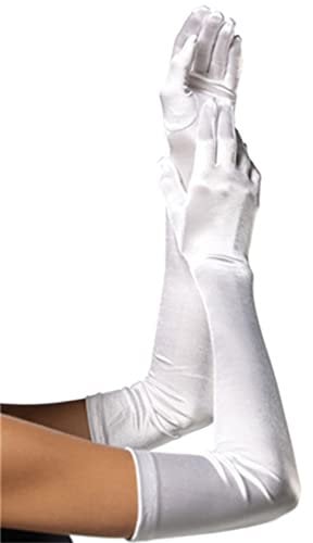 Achsoo Damen Lange Handschuhe Satin Classic Opera Fest Party Hochzeit Braut Handschuhe Elastisch ca. 53cm/21in lang (Weiß -54cm/21in)