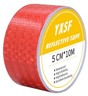YXSF Nastro riflettente rosso, 5 cm × 10 m nastro riflettente autoadesivo, alta visibilità, nastro riflettente impermeabile, fare riferimento all'interno,all'aperto,veicolo,marcatura e avvertimento