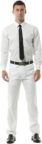 Hoerev White Mens Linen Casual Trousers 35W / 32L