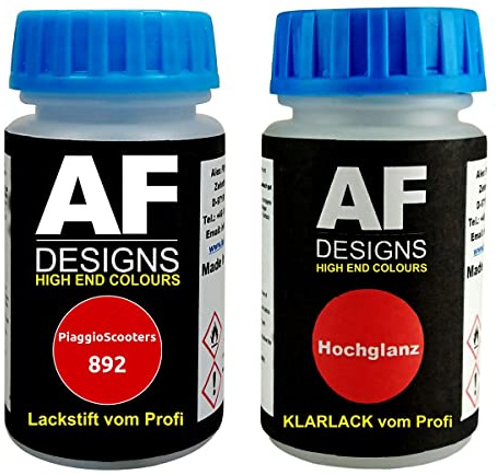 Alex Flittner Designs Lackstift-Set für PiaggioScooters 892 Rosso Zip Perl | Motorradlack Lackstift Set - Passend zu Farbcode: 892 Farbname: Rosso Zip Perl