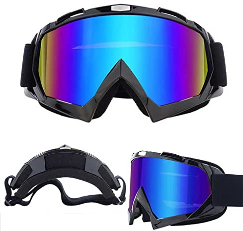 E-Soul Motorrad Goggle Motocross Wind Staubschutz Fliegerbrille Snowboardbrille Schneebrille Skibrille Wintersport Brille Für Damen Und Herren Jungen Und Mädchen (Black Multicolor)