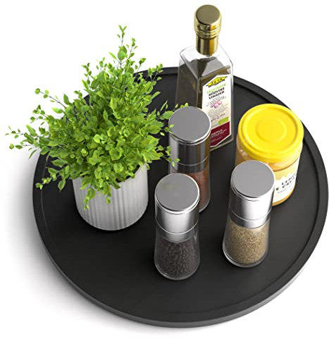 Homerays Bambus Drehteller Organizer Lazy Susan, Drehteller Küchen Organizer-30cm, Anti-Rutsch-Gewürzregal Drehbar für Küche Speisekammer Schrank Tisch Arbeitsplatte, Schwarz