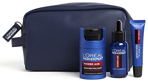 L'Oréal Men Expert - Trousse Routine Experte pour Homme - Soins Visage Revitalisant & Anti-Âge - À l'Acide Hyaluronique - Pour Tous Types de Peaux - Power Age - 3 Produits