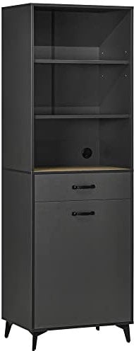 HOMCOM - Aparador de cocina, armario de almacenamiento, 180 cm, para cocina, salón, cuarto de baño, diseño industrial, base de metal, color negro y gris