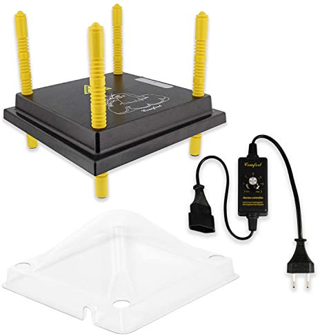 eivolution Küken Wärmeplatte Set inkl. Temperaturregler & Schutzhaube 25x25 cm I 13W I höhenverstellbar I Heizplatte zur Kücken-Aufzucht I geeignet für alle Geflügelarten wie Hühner, Wachteln, Puten