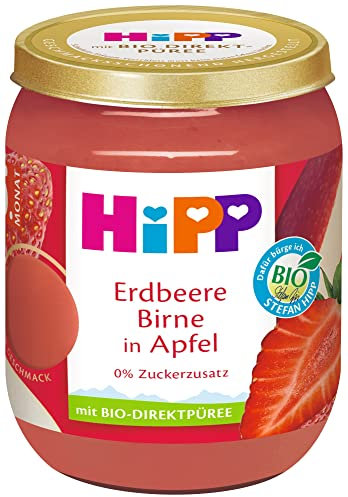 HiPP Bio Früchte Erdbeere Birne in Apfel, 6er Pack (6x160g)