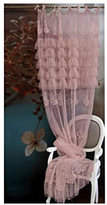 L'ATELIER 17 Tenda Camera da Letto in Pizzo e Tulle, Collezione Andromeda, Shabby Chic 140x290 cm 5 Varianti (1pz) Rosa