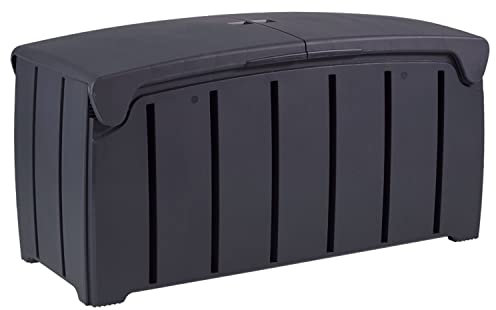 AMOS Extra Large Outdoor Plastic Garden Storage Box 322 Liter With Butterfly Lid, Black Weather Proof For Tools Garden Furniture