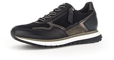 Gabor Damen Low-Top Sneaker, Frauen Halbschuhe,Wechselfußbett,Komfortable Mehrweite (H),Strassenschuhe,schw/Mohair/smog,36 EU / 3.5 UK