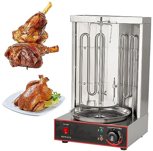 Máquina De Carne BBQ, Asador Vertical Giratorio Eléctrico, Asador Doner Máquina De Kebab con Interruptor De Ajuste De Temperatura, 50-300 ℃, Asadores De Gas De Acero Inoxidable Horno Asador Casero, Se