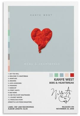 BIARA Kanye West 808s & Heartbreak Album Cover Poster für Zimmer - Ästhetische Leinwand Wandkunst Schlafzimmer Dekor 40 x 60 cm