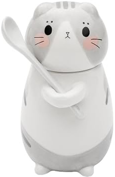 Xfeyaqlo 300ml Tazas Espresso Ceramica, Taza Gato, Tazas Café Cappuccino, Adecuado para El Hogar, La Oficina, Es Una Buena Opción de Regalo (Gris)